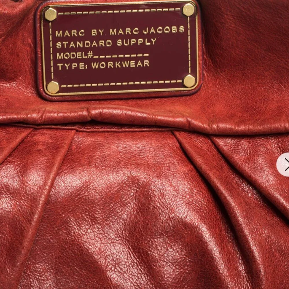 Marc Jacobs Classic Red Persimmon Q Hillier pleated Hobo Bag